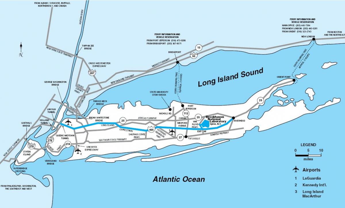 Mapa de los aeropuertos de Long Island